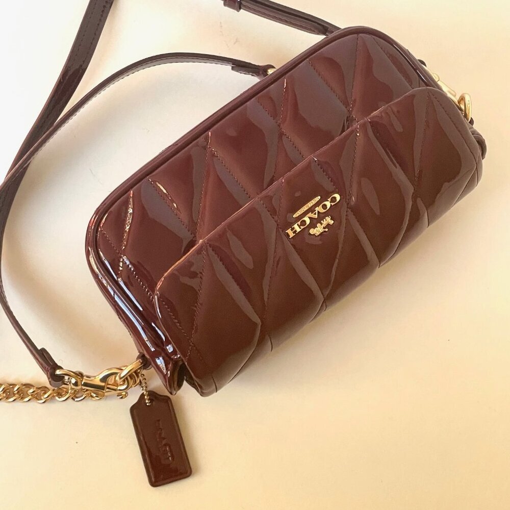 Coach Hailey Quilted Patent Leather Flap Crossbody Red Wine Small Bag - Picture 10 of 15
